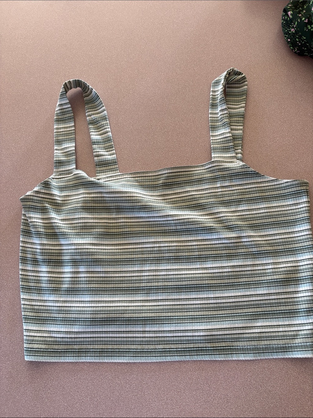 American Eagle Outfitters Green and White Striped Ribbed Crop Tank